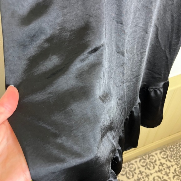 Nine West Black Satin Slip Babydoll Dress L Y2K Coquette Whimsigoth Goth LBD - Picture 7 of 12